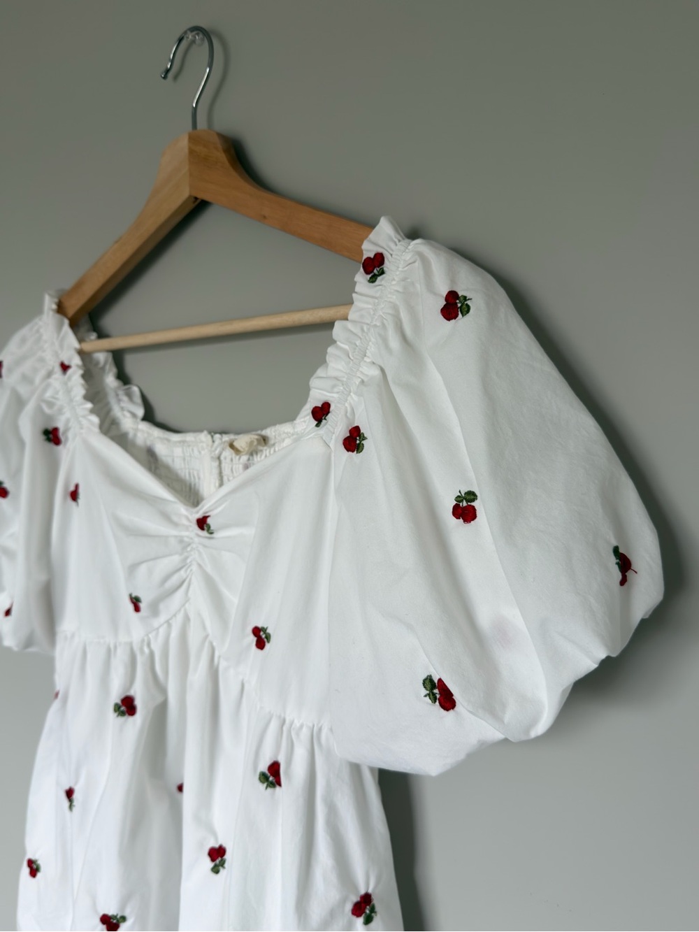 Altar’d State White Cherry Poplin Mini Dress Puff Sleeve Size S Cottagecore - Picture 5 of 9